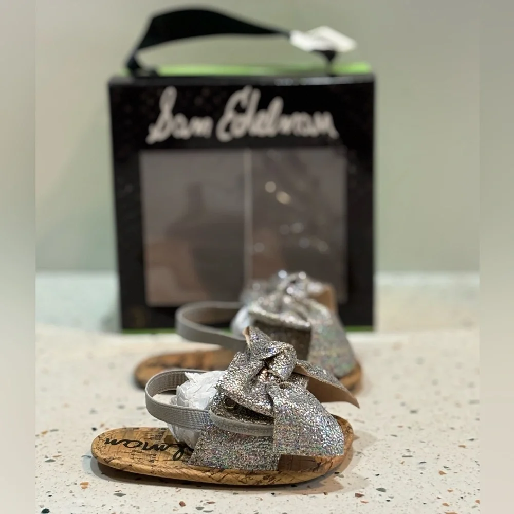 Sam‎ Edelman Baby Gigi Glitter Bow Dress Sandals/Shoes - Sz 3 USA